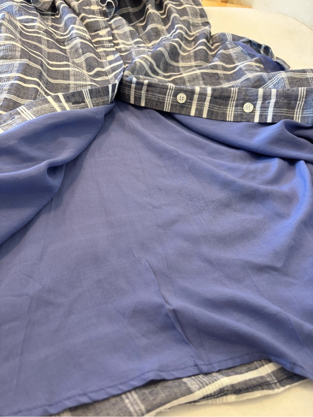 Umgee Size Large Blue White Plaid Off Shoulder Ruffle Button Front Pocket Dress - Picture 7 of 8